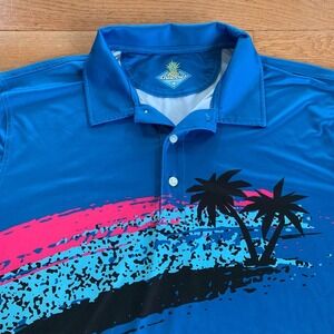 Chubbies The Trade Window Performance Polo Short Sleeve Shirt Men's L Palm Trees